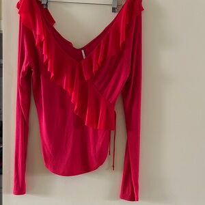 Free People Vibrant Pink Ruffled Blouse